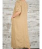 Women Elegant Pure Color Crew Neck Button Back Long Dress