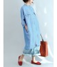 Plus Size Causal Cotton Crew Neck Half Sleeves Shirt Dress with Pockets