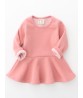 Girls Velvet Cotton Pure Color Lotus Leaf Edge Long Sleeve Kids Dress