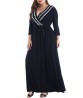 Plus Size V-Neck Pleated Hem Long Sleeve Long Dress