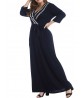 Plus Size V-Neck Pleated Hem Long Sleeve Long Dress