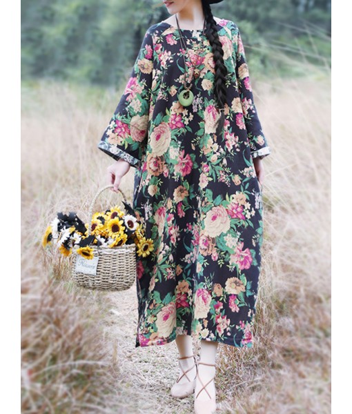 Plus Size Vintage Floral Print Cotton ...