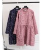 Plus Size CartoonLeafPrint Drawstring Long Sleeve Cotton Dress