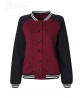 Fashion Women Contrast Color Patchwork Long Sleeve Baseball Jacket Coat