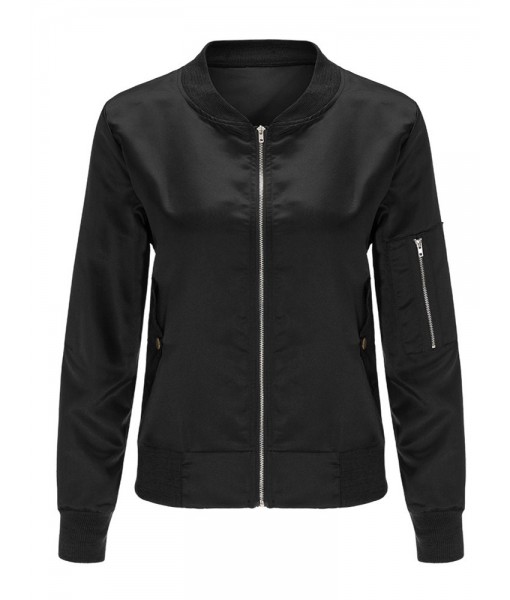 Casual Satin Zip Bomber Women  ...