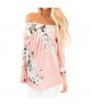 Fashion Women Summer Cotton Blouse Off Shoulder Pringing Loose Casual T Shirt Tops