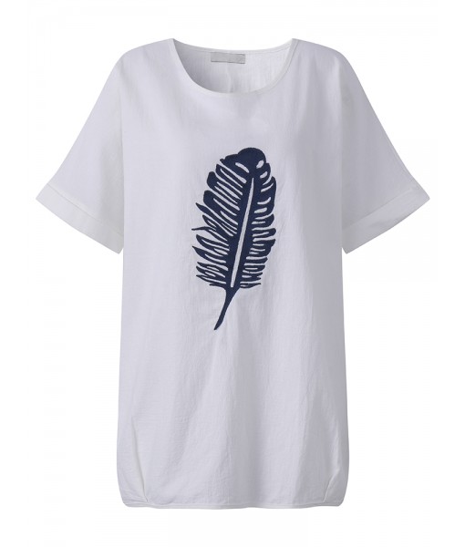 Plus Size Women Leaf Printed O-Neck ...