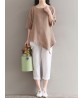 Vintage Women Half Sleeve Pure Color Irregular T-shirts
