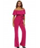 Ruffles Women Sexy Off Shoulder High Waist Wide Leg Jumpsuits With Belt