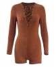 Sexy Lace Up Long Sleeve Deep V-Neck Bodycorn Women Jumpsuit