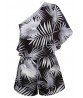 Sexy Women Leaves Printing One Shoulder Party Clubwear Jumpsuit