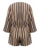 Casual V Neck Stripe Drawstring Women Short Jumpsuit
