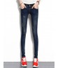 Dark Blue Women High Waist Elastic Slim Denim Jeans with Pockets
