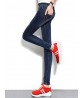 Dark Blue Women High Waist Elastic Slim Denim Jeans with Pockets