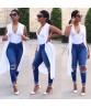 Women Skinny Ripped Pants High Waist Stretch Jeans Slim Pencil Denim Trousers