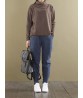Casual Women Pure Color Zipper Pocket Thick Pants