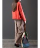 Casual Loose Women Pure Color Elastic Waist Thick Corduroy Pants