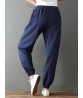 Casual Solid Color Drawstring Waist Pocket Women Pants